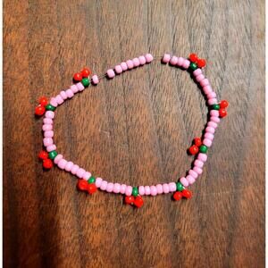 Handcrafted Beaded Pink and Red Cherry Bracelet